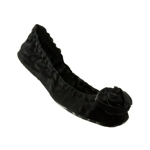 Jacky & Celine Sz 9 Folding Black Metallic Ballerina Flats Rosette Fabric NEW - Picture 2 of 5